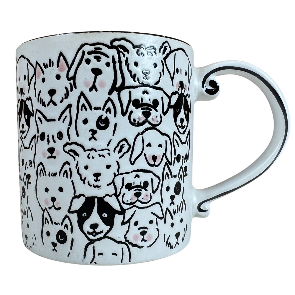 Spectrum Designz Dog Faces Coffee Mug White Pink Interior Black White Doodle Dog